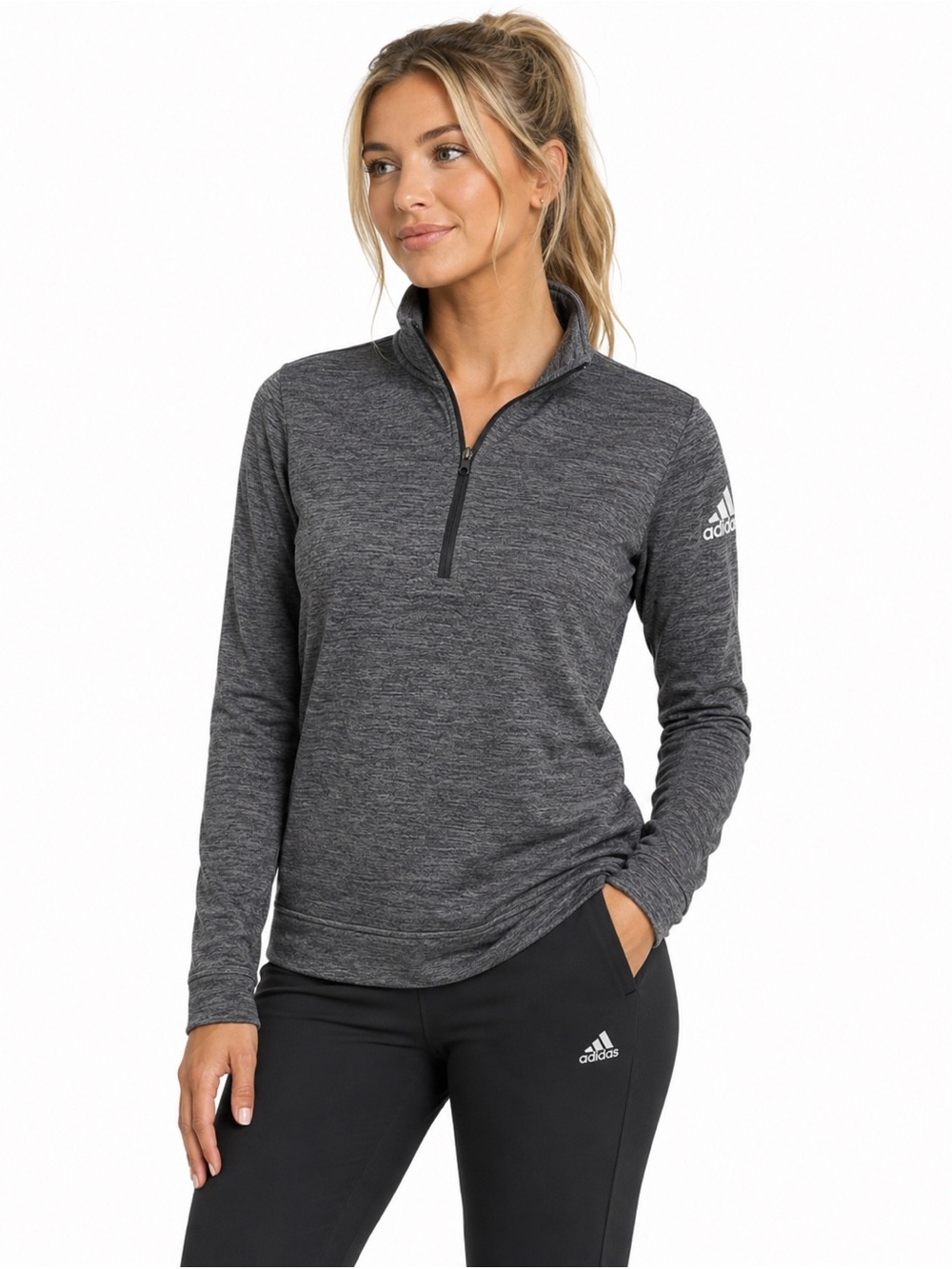 Adidas Team Issue Women Grey ClimaWarm Long Sleeve Quarter-Zip Shirt Size Small